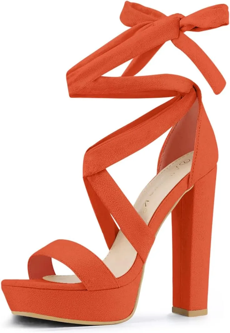 Allegra K Women's Lace Up Platform Block Heel Sandals