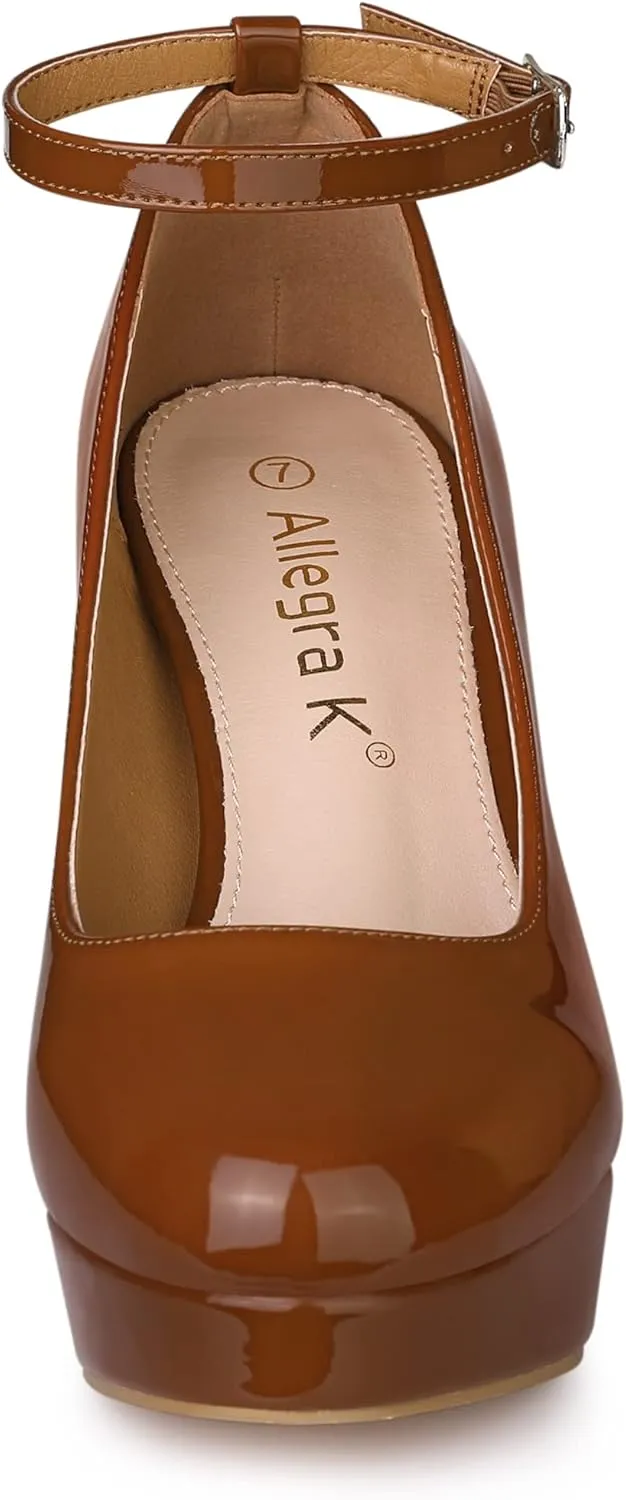 Allegra K Women's Platform Ankle Strap Chunky Heel Mary Janes Pumps