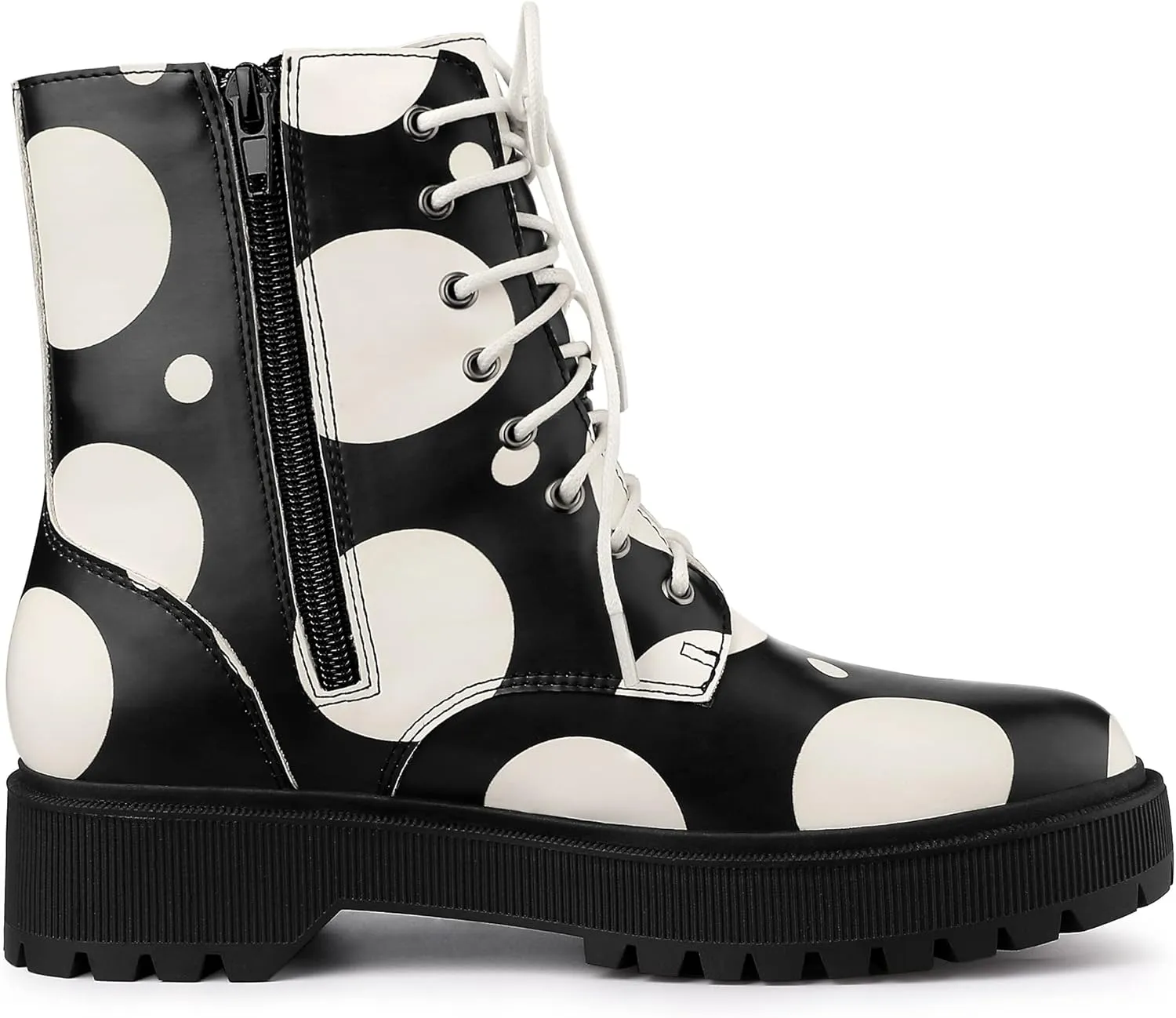 Allegra K Women's Polka Dots Platform Zipper Lace Up Combat Disco Boots