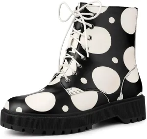 Allegra K Women's Polka Dots Platform Zipper Lace Up Combat Disco Boots