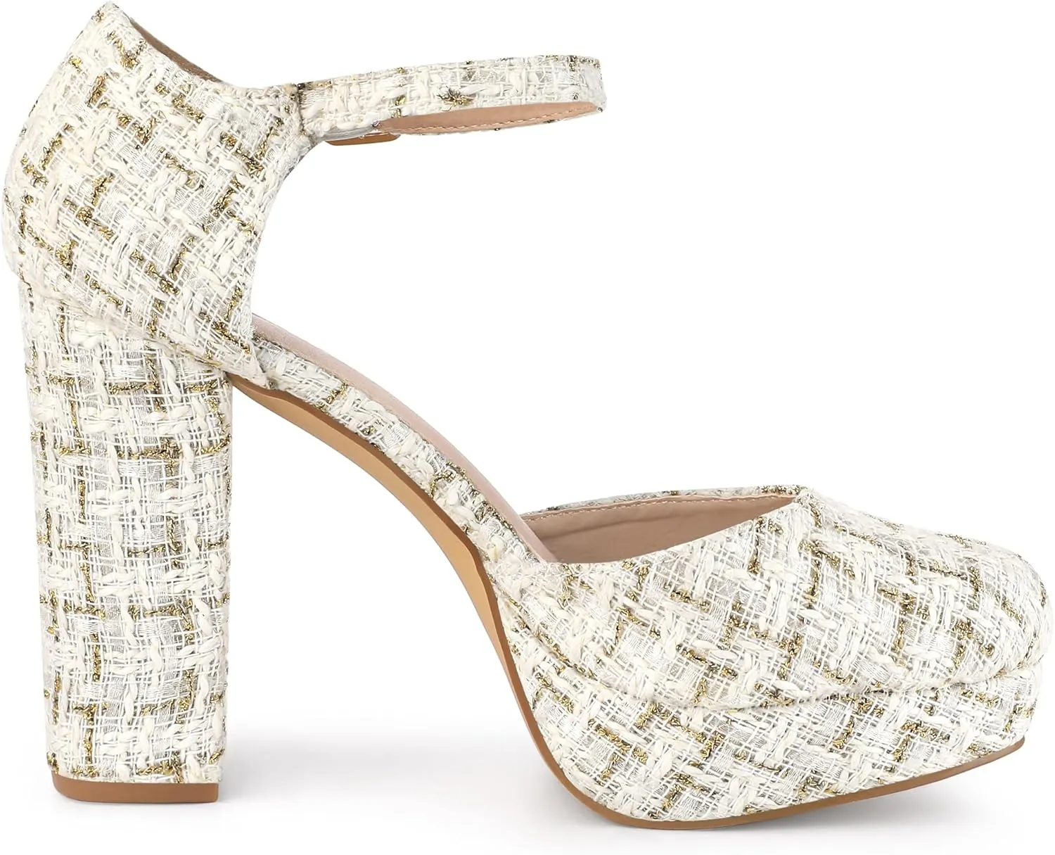 Allegra K Women's Round Toe Platform Tweed Chunky Heels Pumps