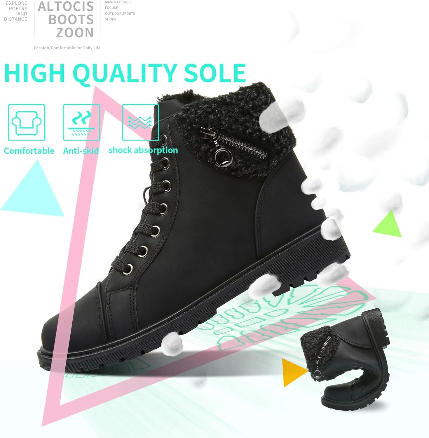 ALTOCIS Women’s Fur Lined Winter Snow Boots Short Mid Calf Fashion Boot Art Resin Button Faux Suede Boots for Women