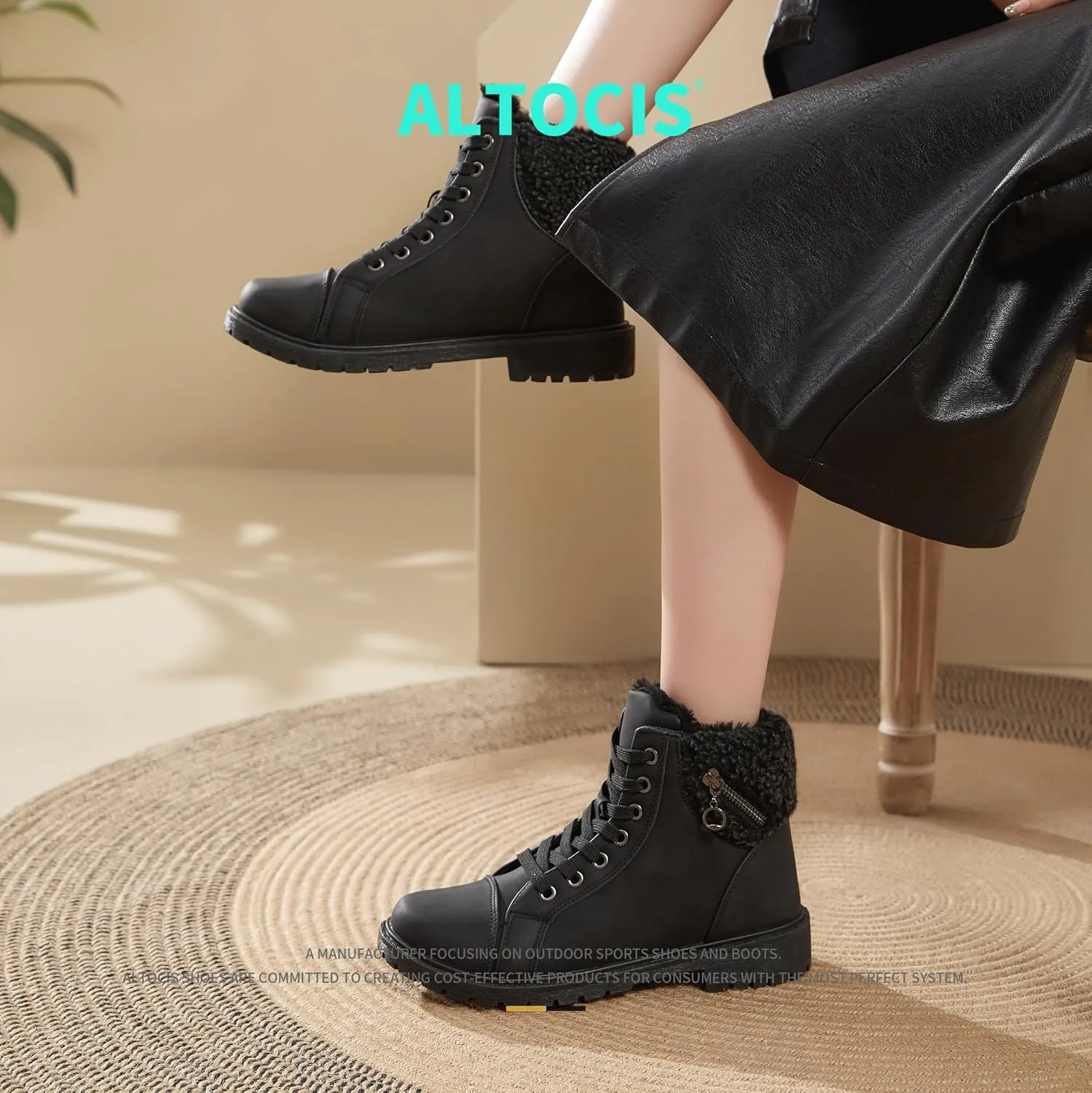 ALTOCIS Women’s Fur Lined Winter Snow Boots Short Mid Calf Fashion Boot Art Resin Button Faux Suede Boots for Women