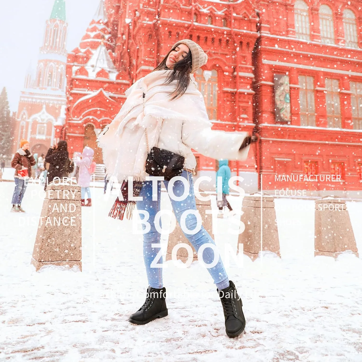 ALTOCIS Women’s Fur Lined Winter Snow Boots Short Mid Calf Fashion Boot Art Resin Button Faux Suede Boots for Women