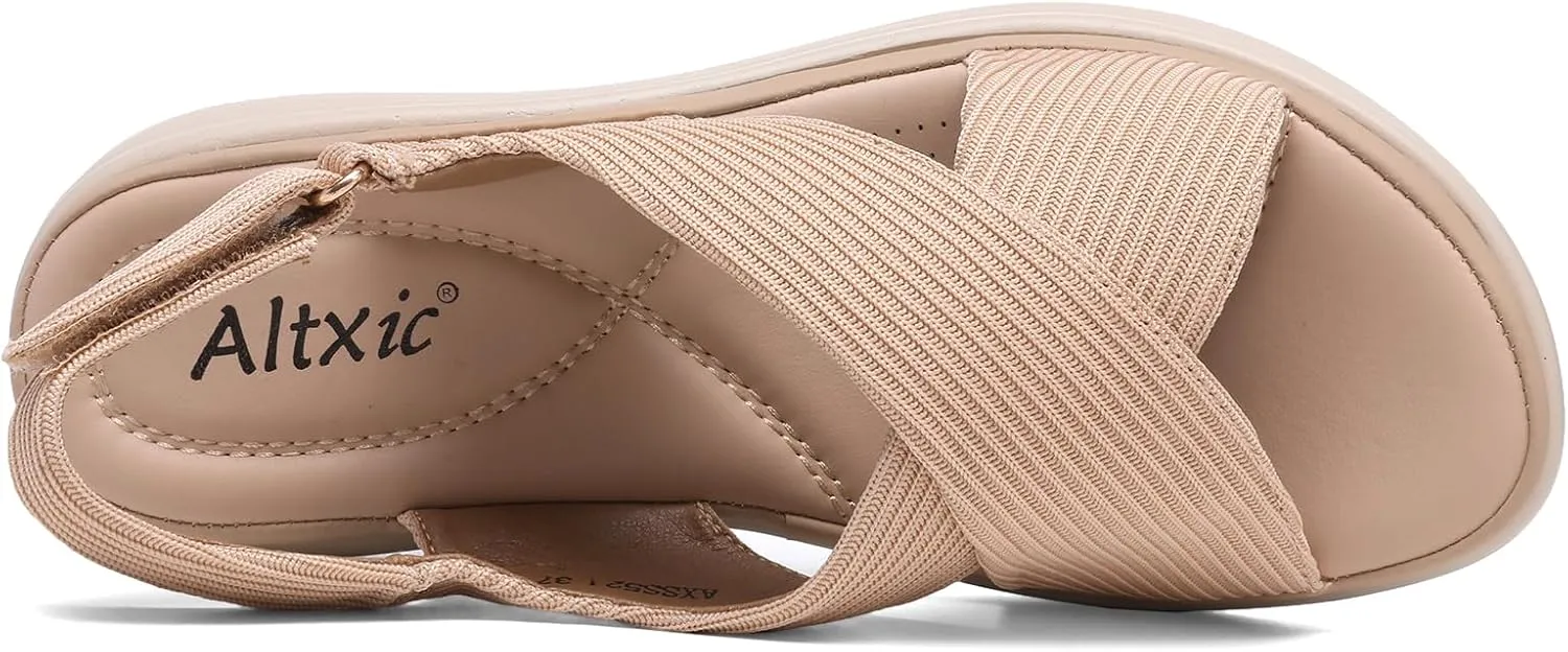Altxic Women's Open Toe Crisscross Woven Comfy Casual Adjustable Buckle Strap Slingback Casual Walking Sport Sandals