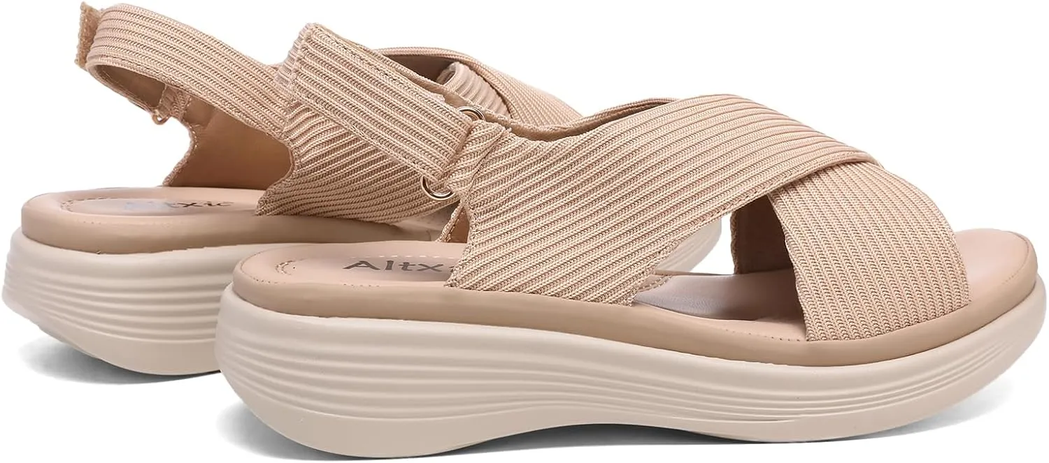 Altxic Women's Open Toe Crisscross Woven Comfy Casual Adjustable Buckle Strap Slingback Casual Walking Sport Sandals