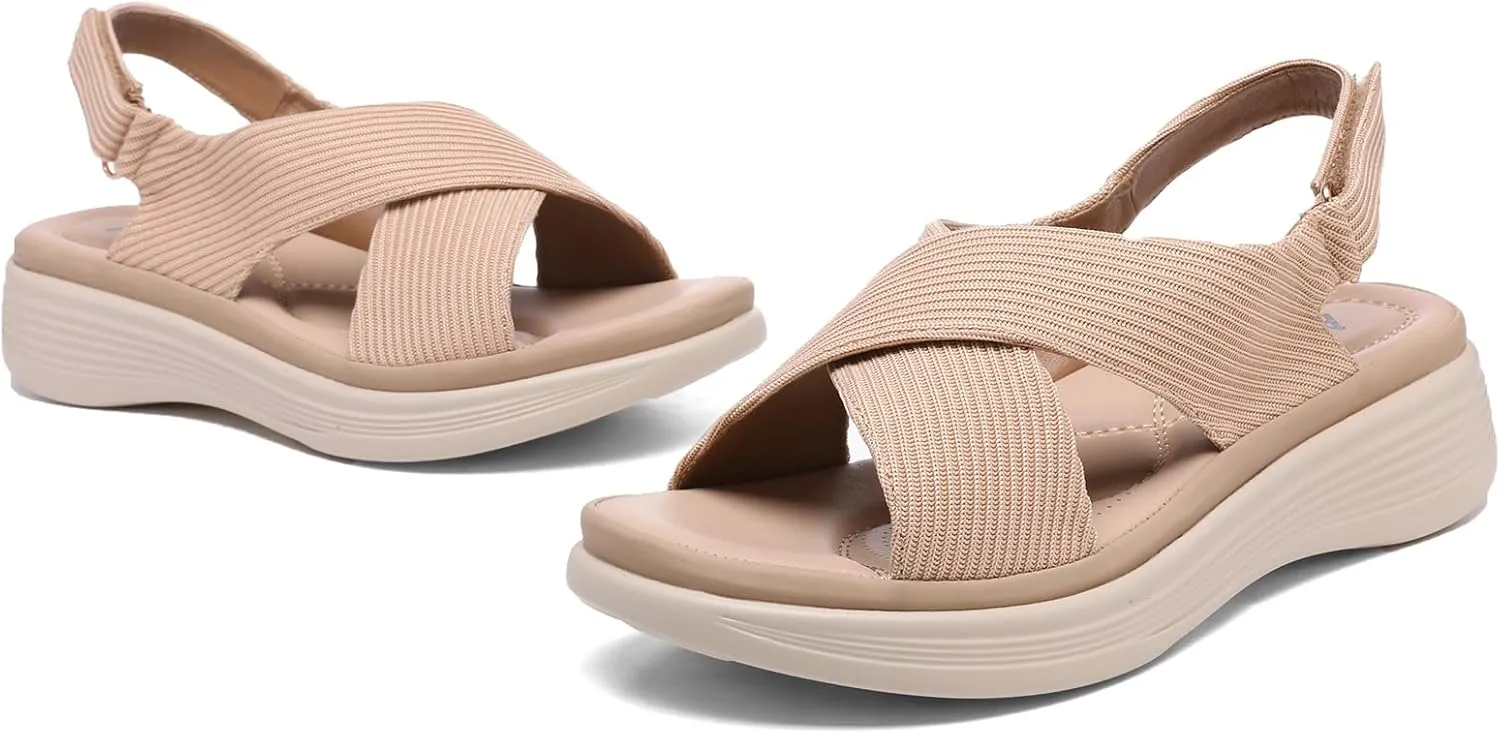 Altxic Women's Open Toe Crisscross Woven Comfy Casual Adjustable Buckle Strap Slingback Casual Walking Sport Sandals