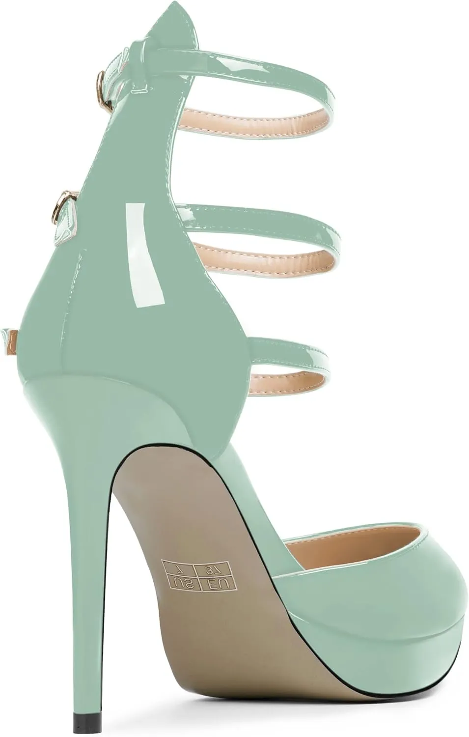 AMBELIGHT Womens Evening Patent Ankle Strap Dress Heels Buckle Pointed Toe Platform Stiletto High Heel Pumps Shoes 4 Inch
