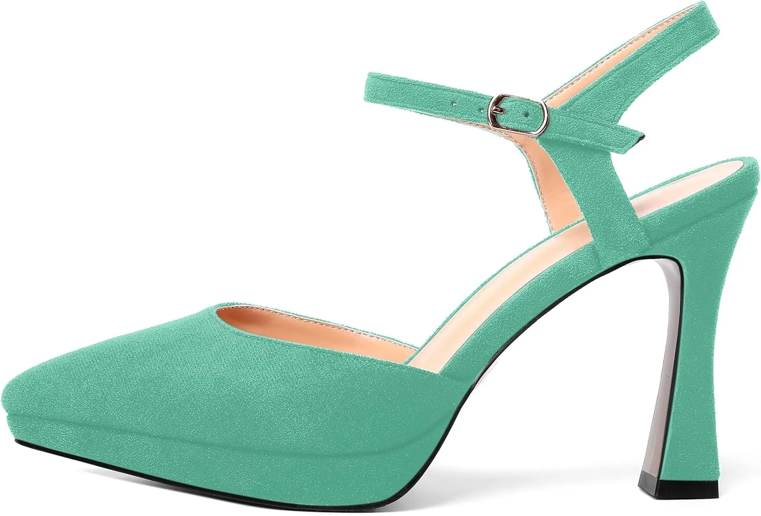 AMBELIGHT Womens Platform Pointed Toe Ankle Strap Dress Buckle Dress Shoes Suede Evening Stiletto High Heel Pumps Shoes 4 Inch