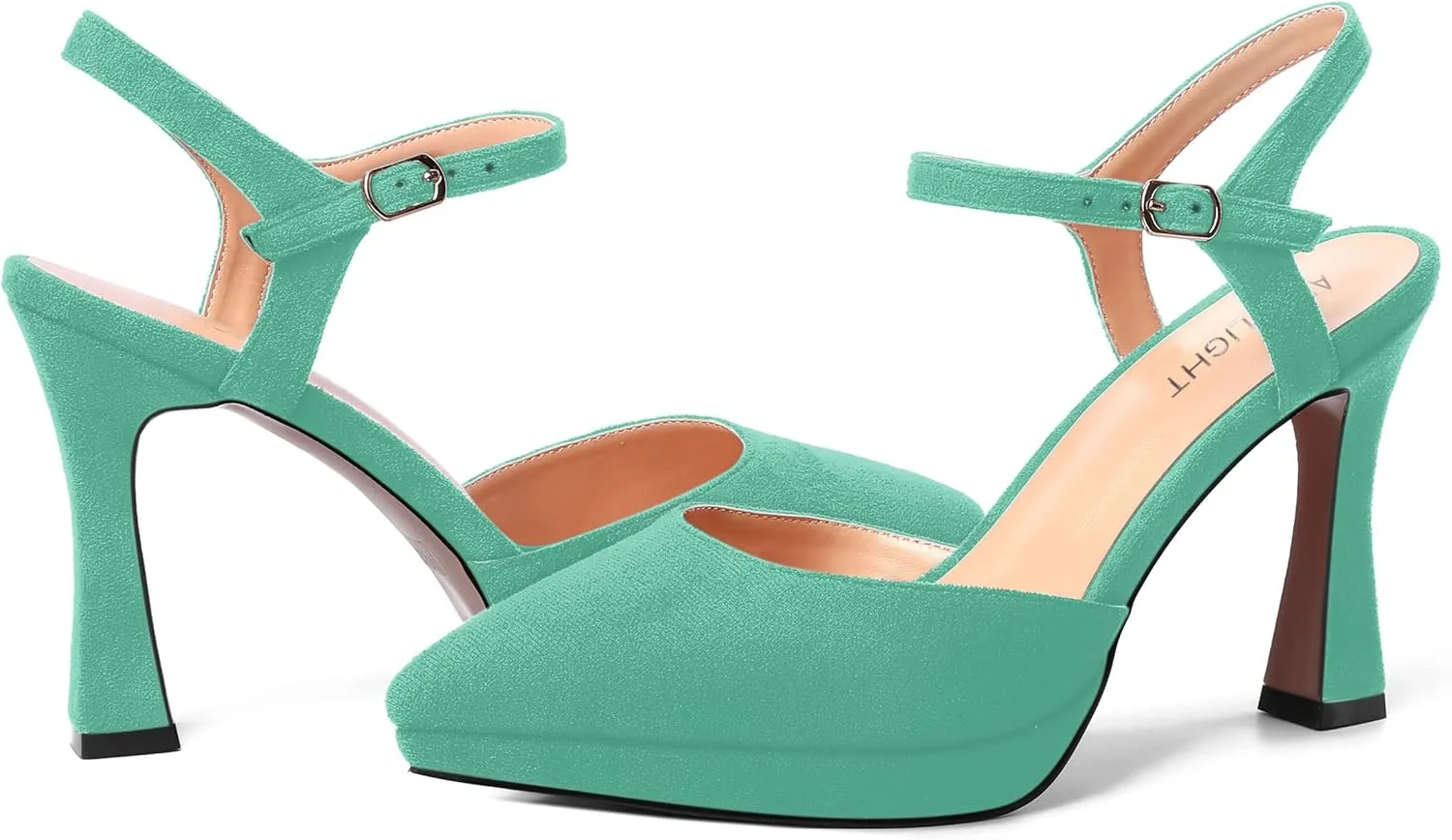 AMBELIGHT Womens Platform Pointed Toe Ankle Strap Dress Buckle Dress Shoes Suede Evening Stiletto High Heel Pumps Shoes 4 Inch