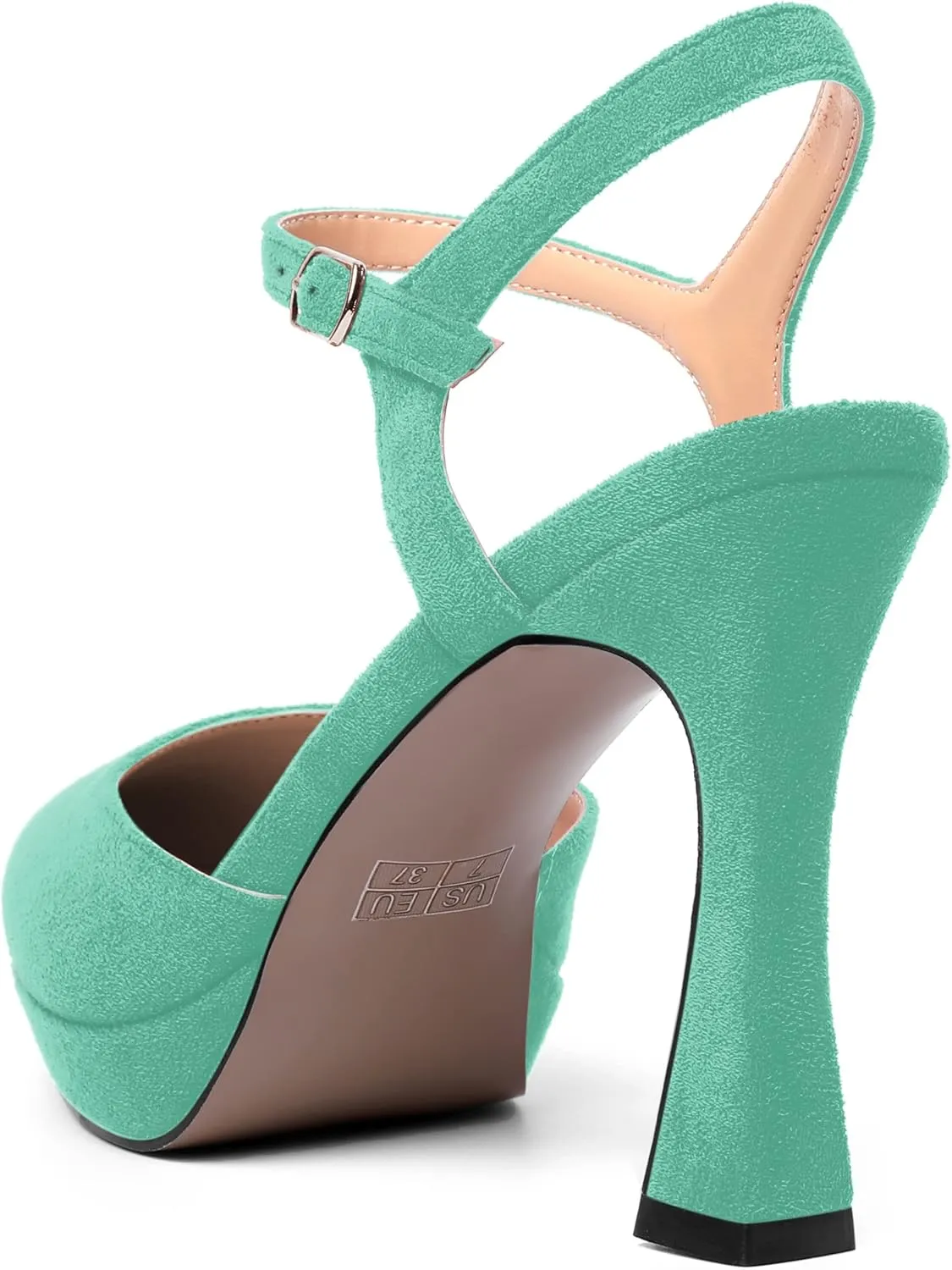 AMBELIGHT Womens Platform Pointed Toe Ankle Strap Dress Buckle Dress Shoes Suede Evening Stiletto High Heel Pumps Shoes 4 Inch