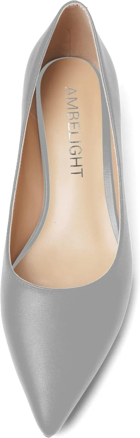AMBELIGHT Womens Solid Dress Slip On Matte Elegant Pointed Toe Stiletto High Heel Pumps Shoes 4 Inch