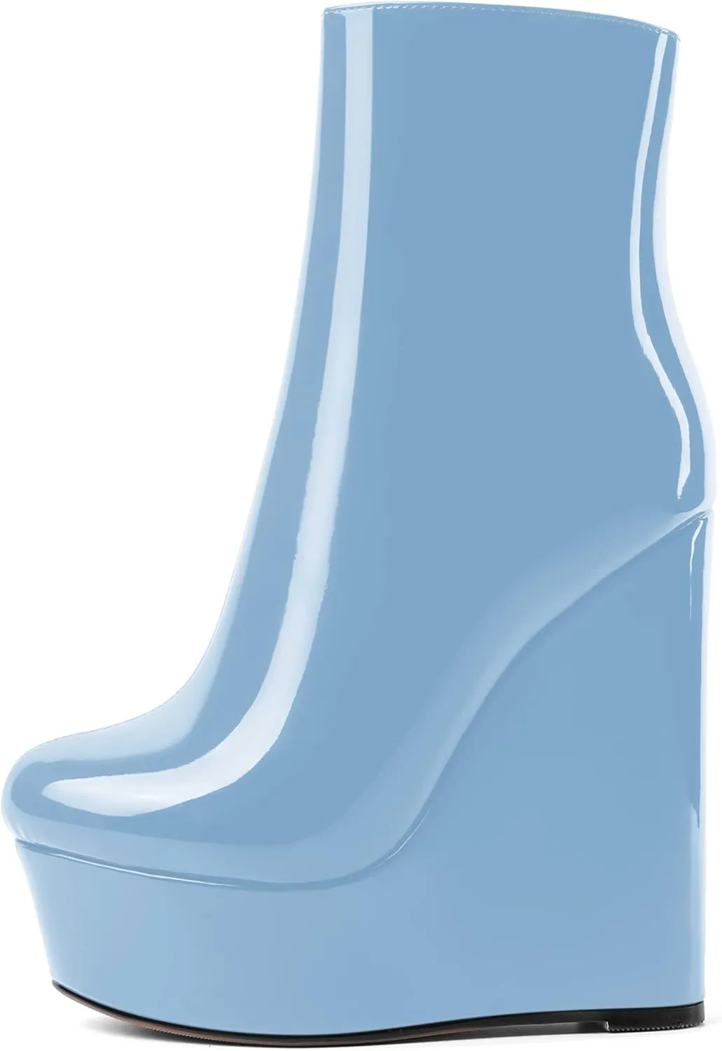 AMBELIGHT Womens Zip Patent Party Platform Round Toe Fashion Wedge High Heel Ankle High Boots 6 Inch