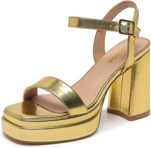 Amoji Women's 4 Inch Platform Chunky Heel Ankle Strap Block Heeled Sandals 311