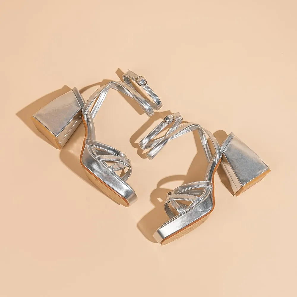 Amoji Women's 4 Inch Platform Chunky Heel Strappy Ankle Strap Block Heeled Sandals 305