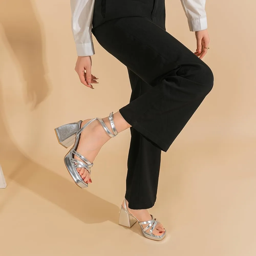 Amoji Women's 4 Inch Platform Chunky Heel Strappy Ankle Strap Block Heeled Sandals 305