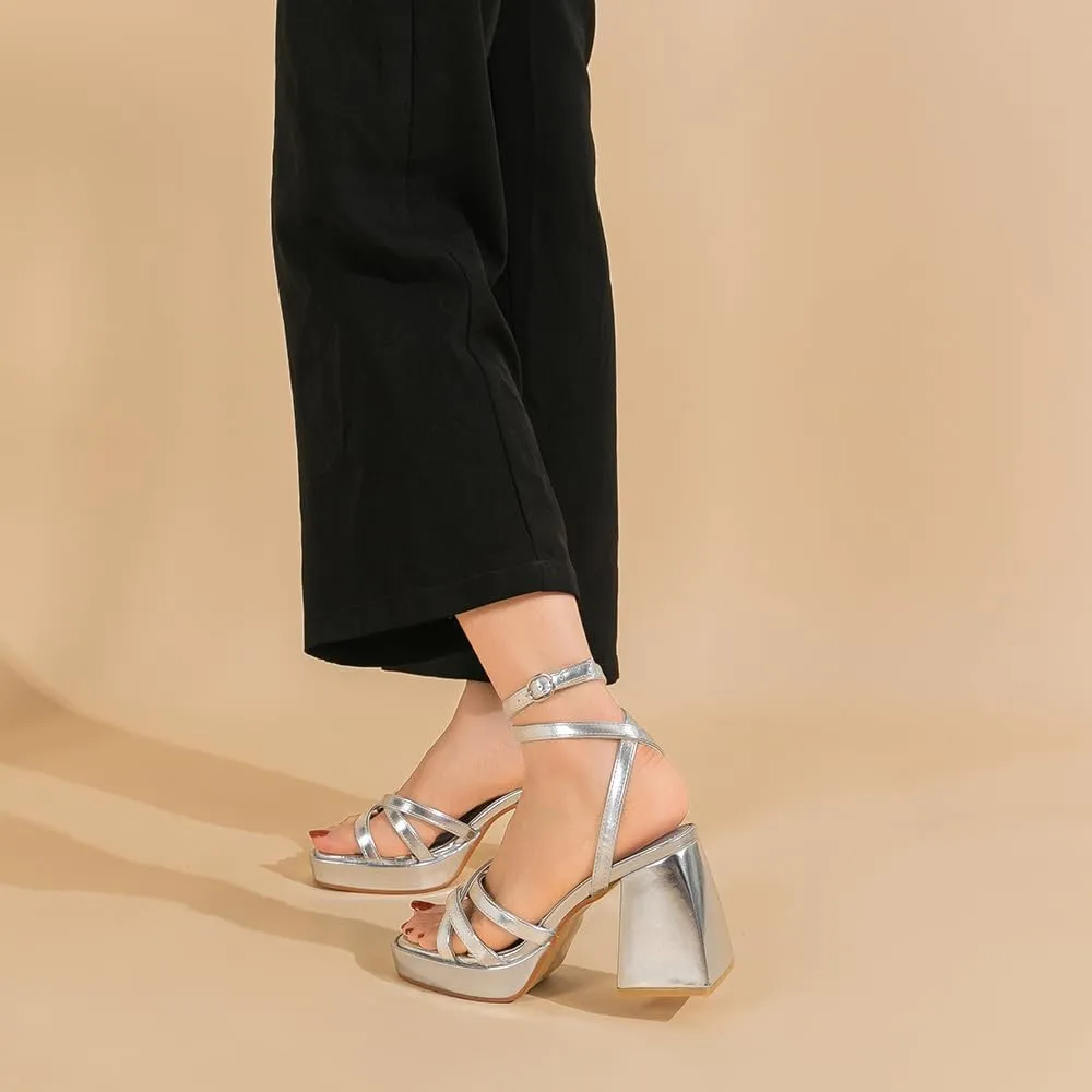 Amoji Women's 4 Inch Platform Chunky Heel Strappy Ankle Strap Block Heeled Sandals 305