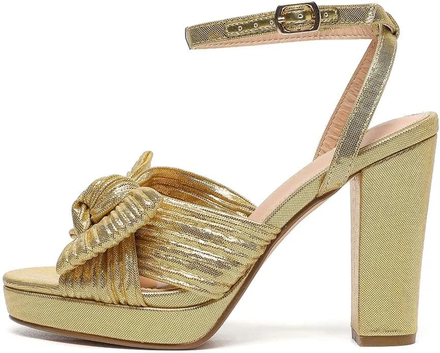 Amoji Women's Chunky Platform Heels 4'' Bowknot Heeled Sandal Wedding With Ankle Strap 302F4