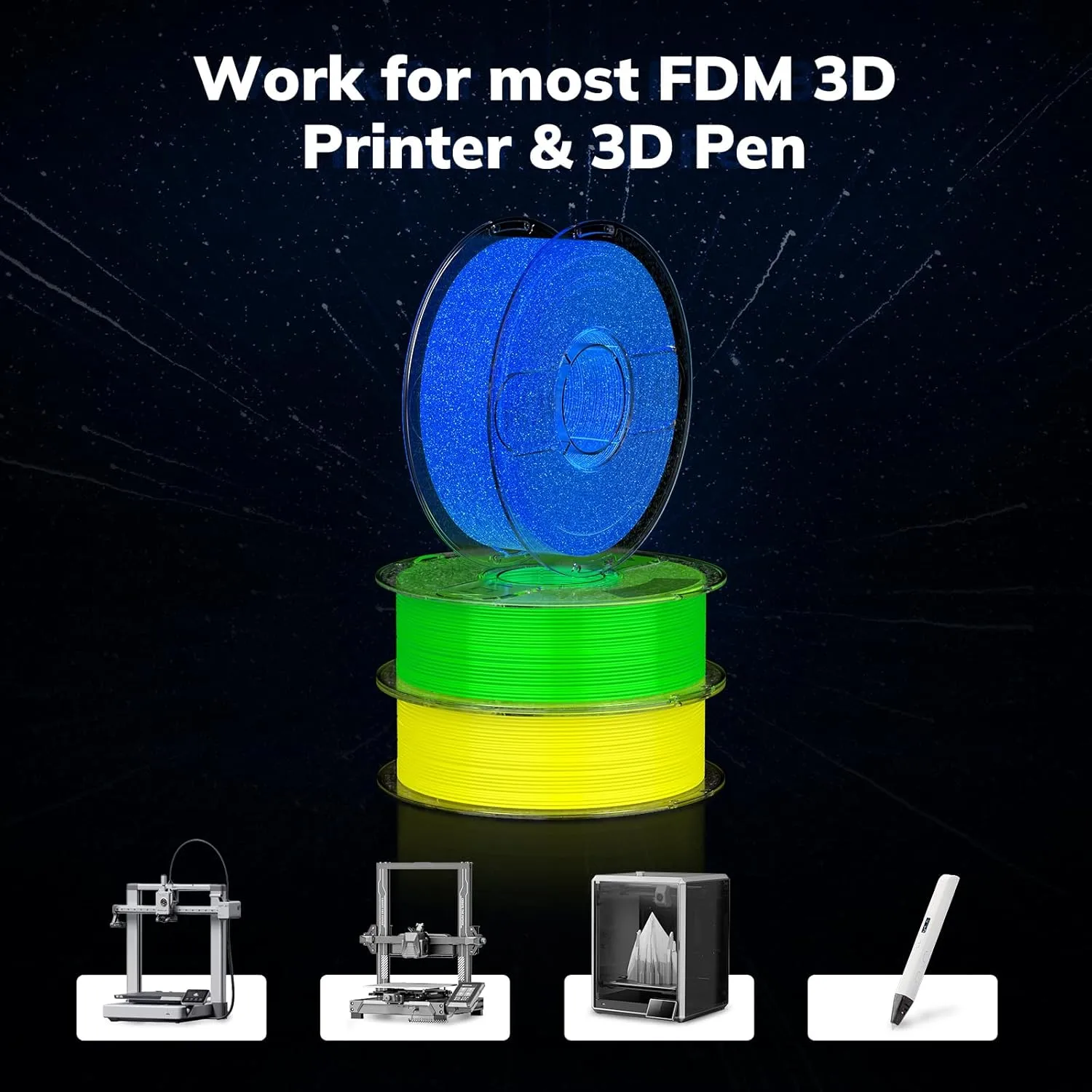 AMOLEN 3D PLA Printer Filament, 1.75mm Glow in The Dark Shiny Firefly Blue PLA Filament for 3D Printing, Best with UV Lamps, 1kg Spool (2.2lbs), Dimensional Accuracy  /- 0.02 mm, Fit Most 3D Printers
