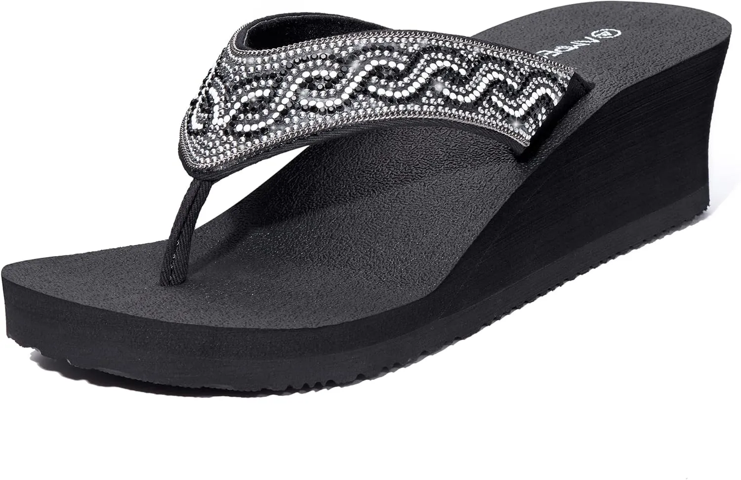 Ampeo Women's Wedge Sandals Rhinestone Thong Platform Flip Flops