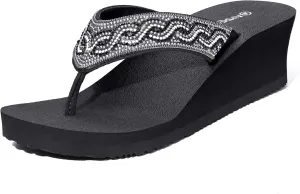 Ampeo Women's Wedge Sandals Rhinestone Thong Platform Flip Flops