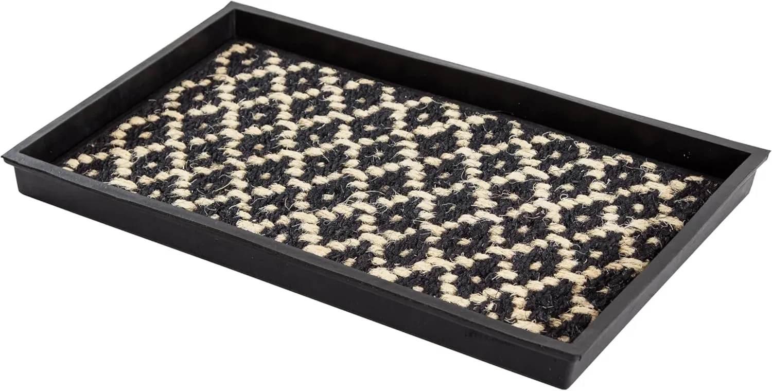 Anji Mountain AMB0BT2F-005 Black Rubber Boot/Shoe Tray with Coir, Fits 2 Pair (24.5" Wide), Black & Ivory Insert
