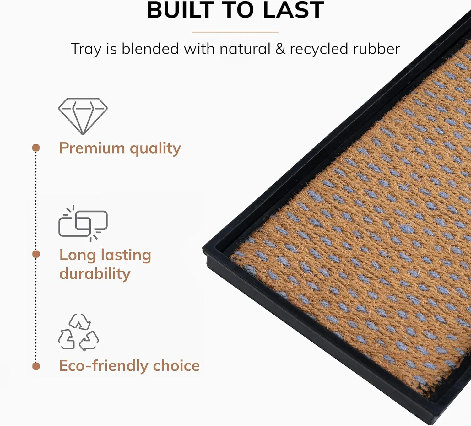 Anji Mountain AMB0BT2F-007 Black Rubber Boot/Shoe Tray with Coir, Fits 2 Pair (24.5" Wide), Tan & Blue Insert