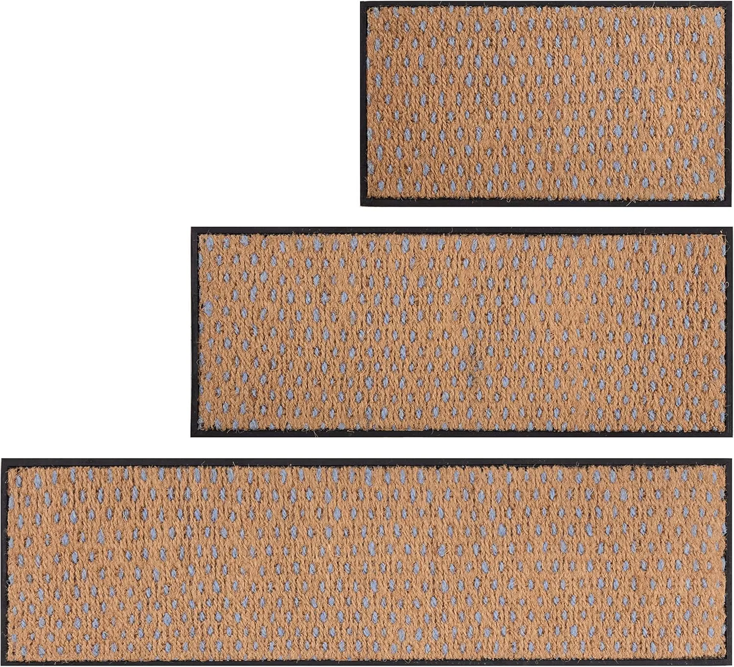 Anji Mountain AMB0BT2F-007 Black Rubber Boot/Shoe Tray with Coir, Fits 2 Pair (24.5" Wide), Tan & Blue Insert