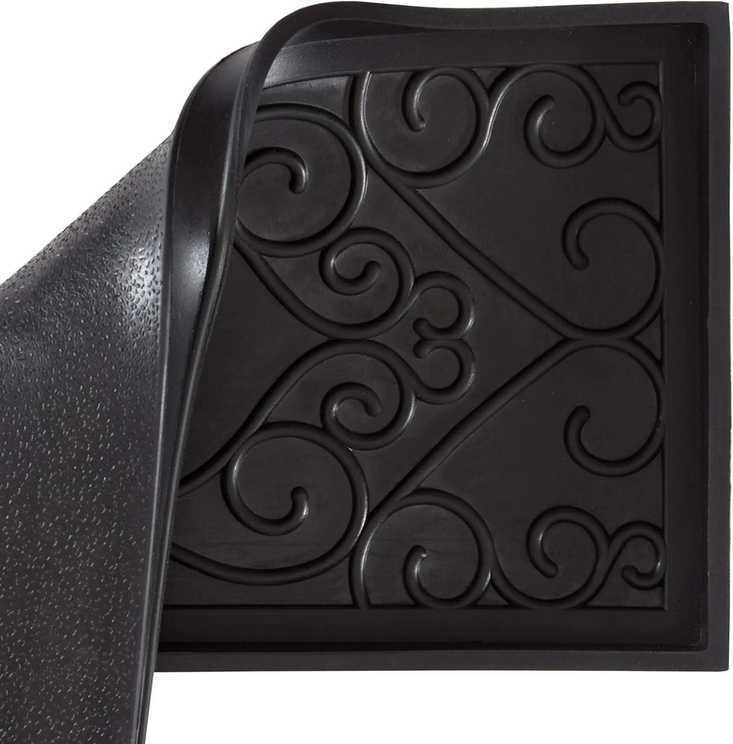 Anji Mountain AMB0BT2F-010 Black Rubber Boot/Shoe Tray with Coir, Fits 2 Pair (24.5" Wide), Blue & Ivory Insert
