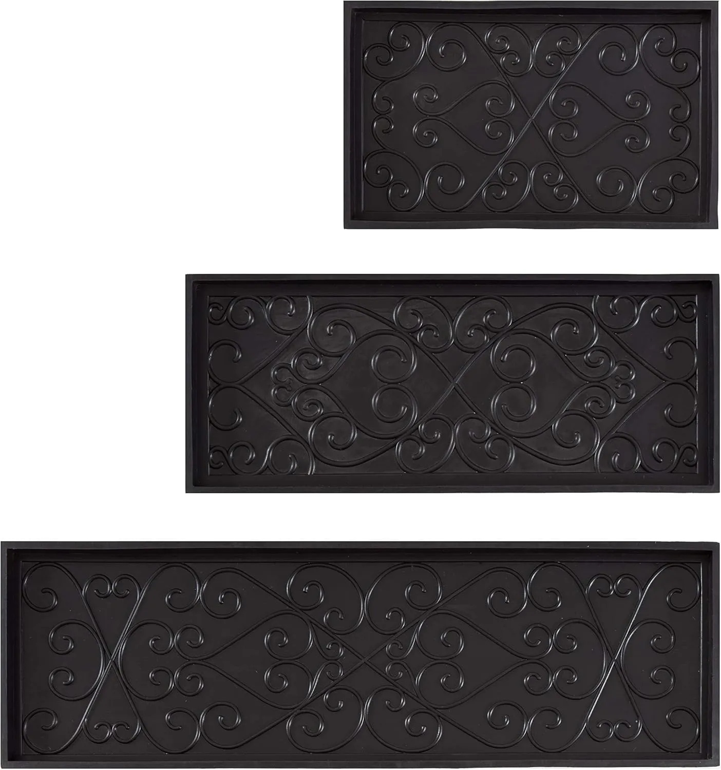 Anji Mountain AMB0BT2F-010 Black Rubber Boot/Shoe Tray with Coir, Fits 2 Pair (24.5" Wide), Blue & Ivory Insert