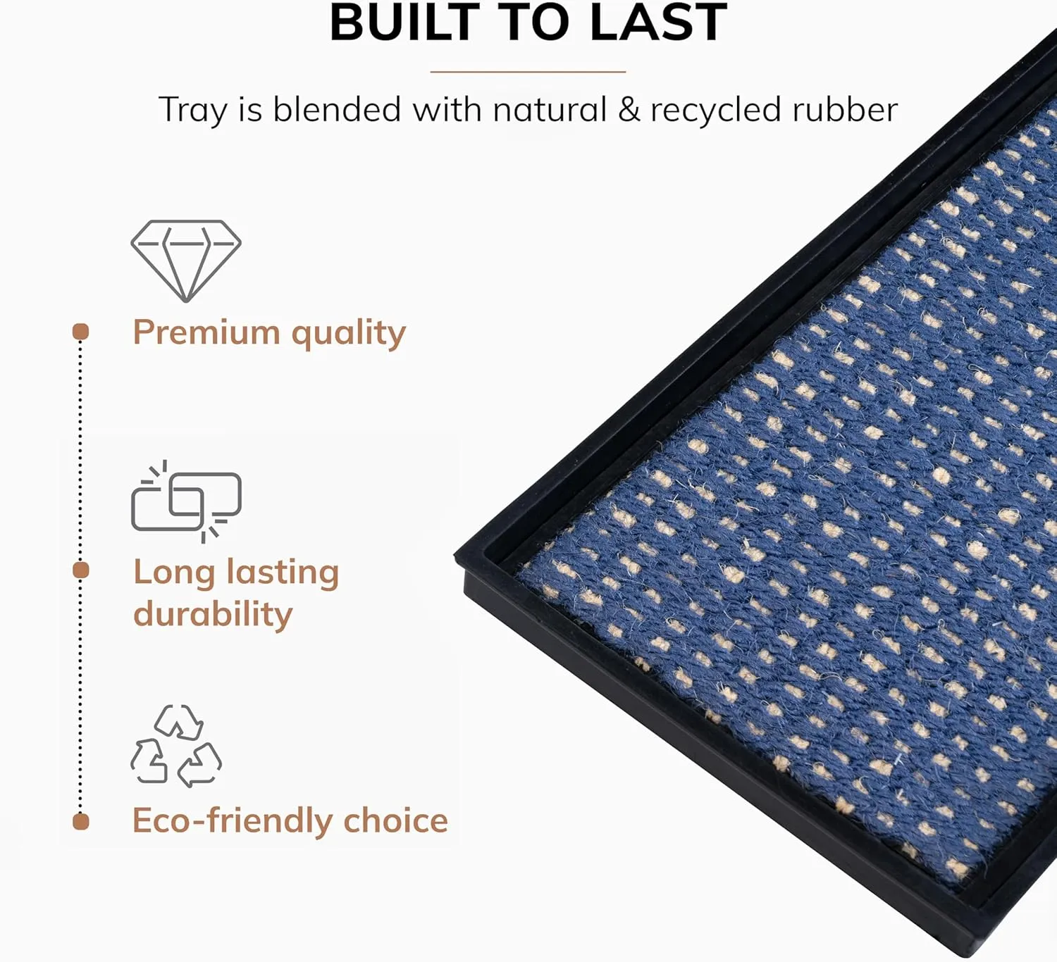 Anji Mountain AMB0BT2F-010 Black Rubber Boot/Shoe Tray with Coir, Fits 2 Pair (24.5" Wide), Blue & Ivory Insert