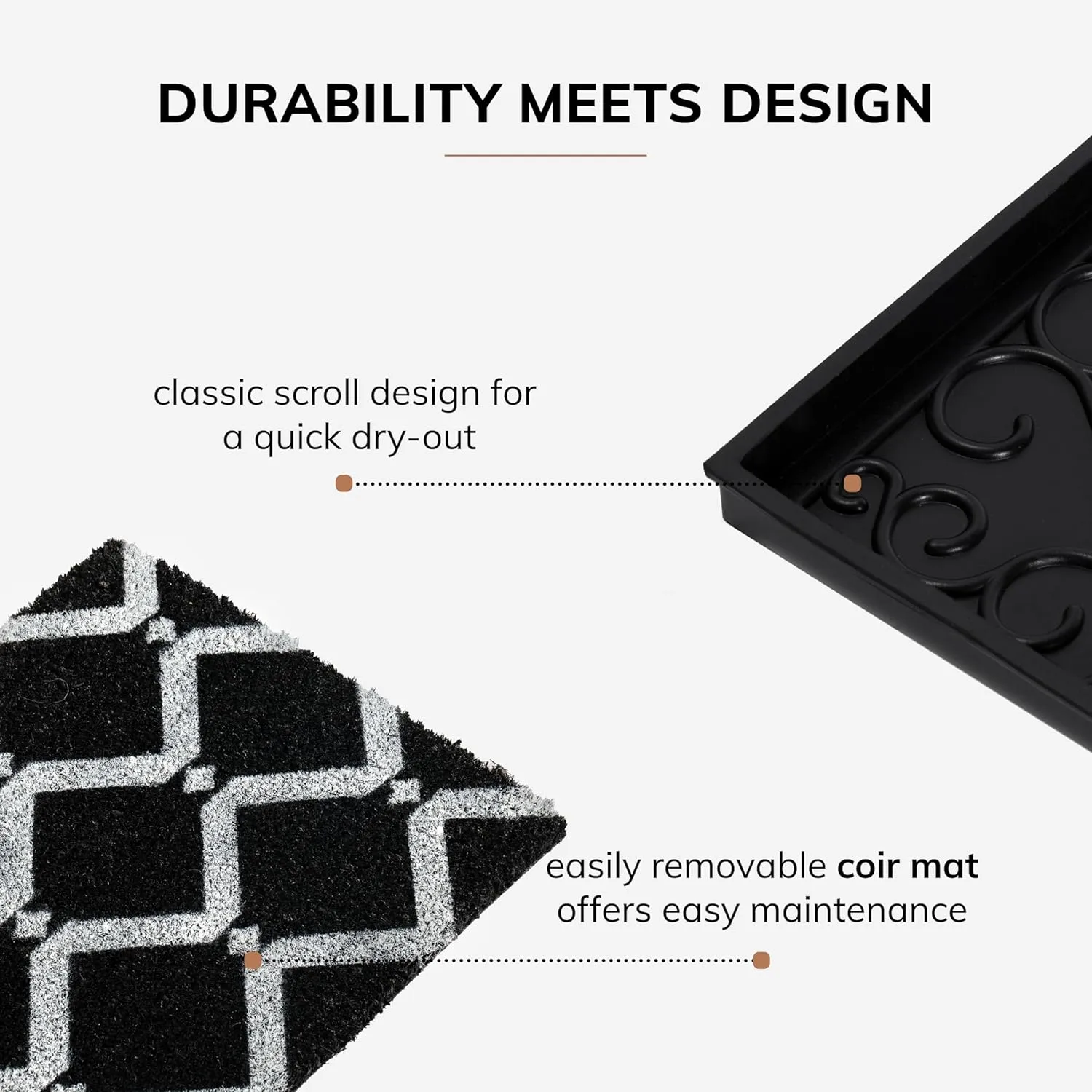 Anji Mountain Heavy Duty Waterproof Rubber Shoe Storage Mat Organizer/Boot Storage Multi Use for Entryway with Coir, Black and Ivory Diamond Insert, Fits 2 Pair (24.5" Wide)