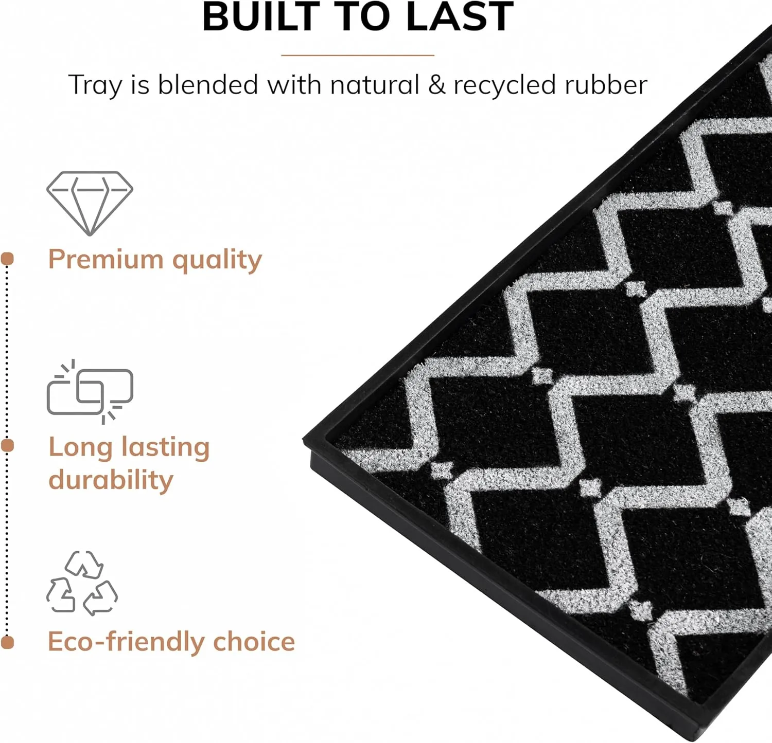 Anji Mountain Heavy Duty Waterproof Rubber Shoe Storage Mat Organizer/Boot Storage Multi Use for Entryway with Coir, Black and Ivory Diamond Insert, Fits 2 Pair (24.5" Wide)