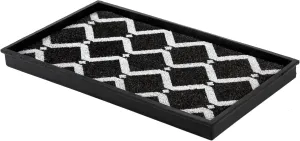 Anji Mountain Heavy Duty Waterproof Rubber Shoe Storage Mat Organizer/Boot Storage Multi Use for Entryway with Coir, Black and Ivory Diamond Insert, Fits 2 Pair (24.5" Wide)