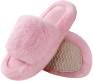 Ankis Comfy Women's Plush Slippers - Cute Chic Versatile Pretty Platform, Open Toe, Non-slip House Fluffy Fuzzy Slippers for Women Indoor Outdoor, All Seasons