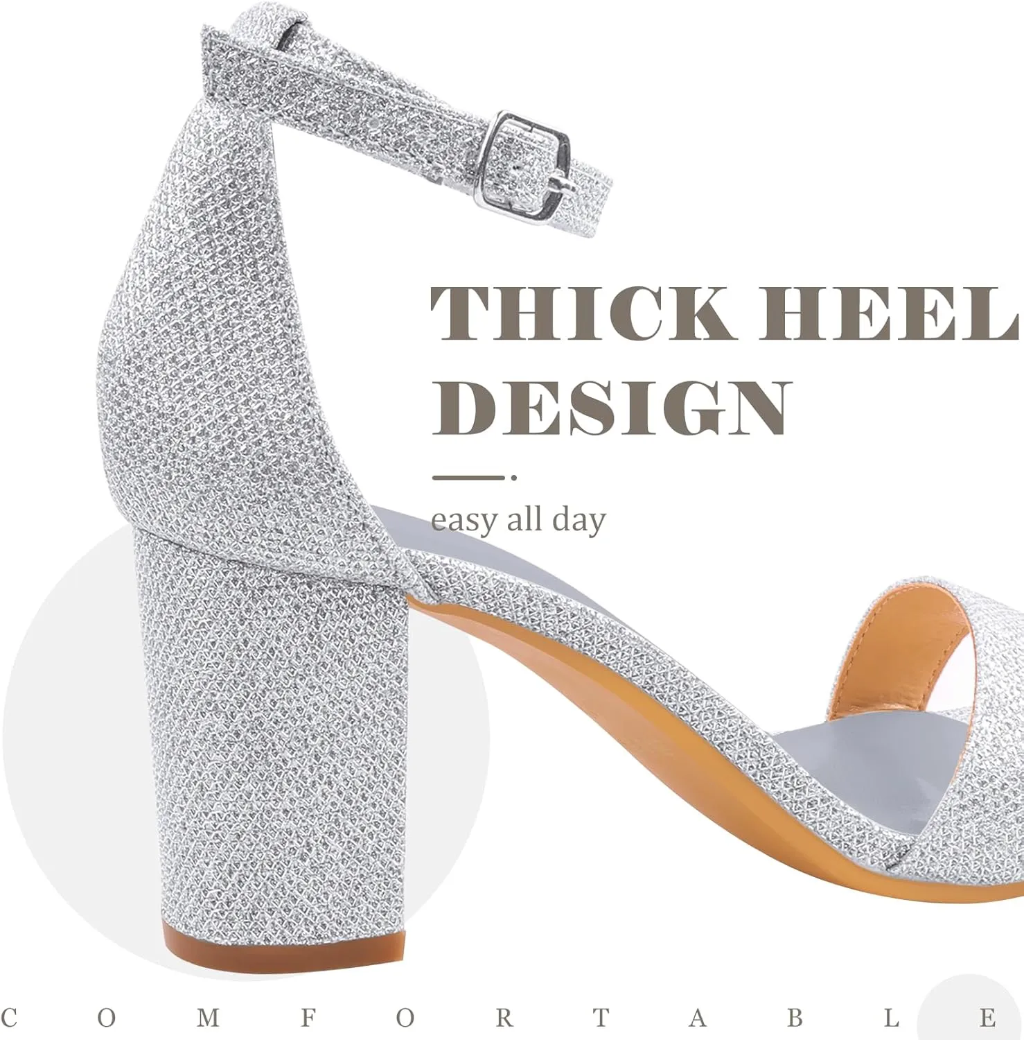 Ankis Heels for Women Open Toe Ankle Strap Chunky Heel Sandals 2.75 Inch