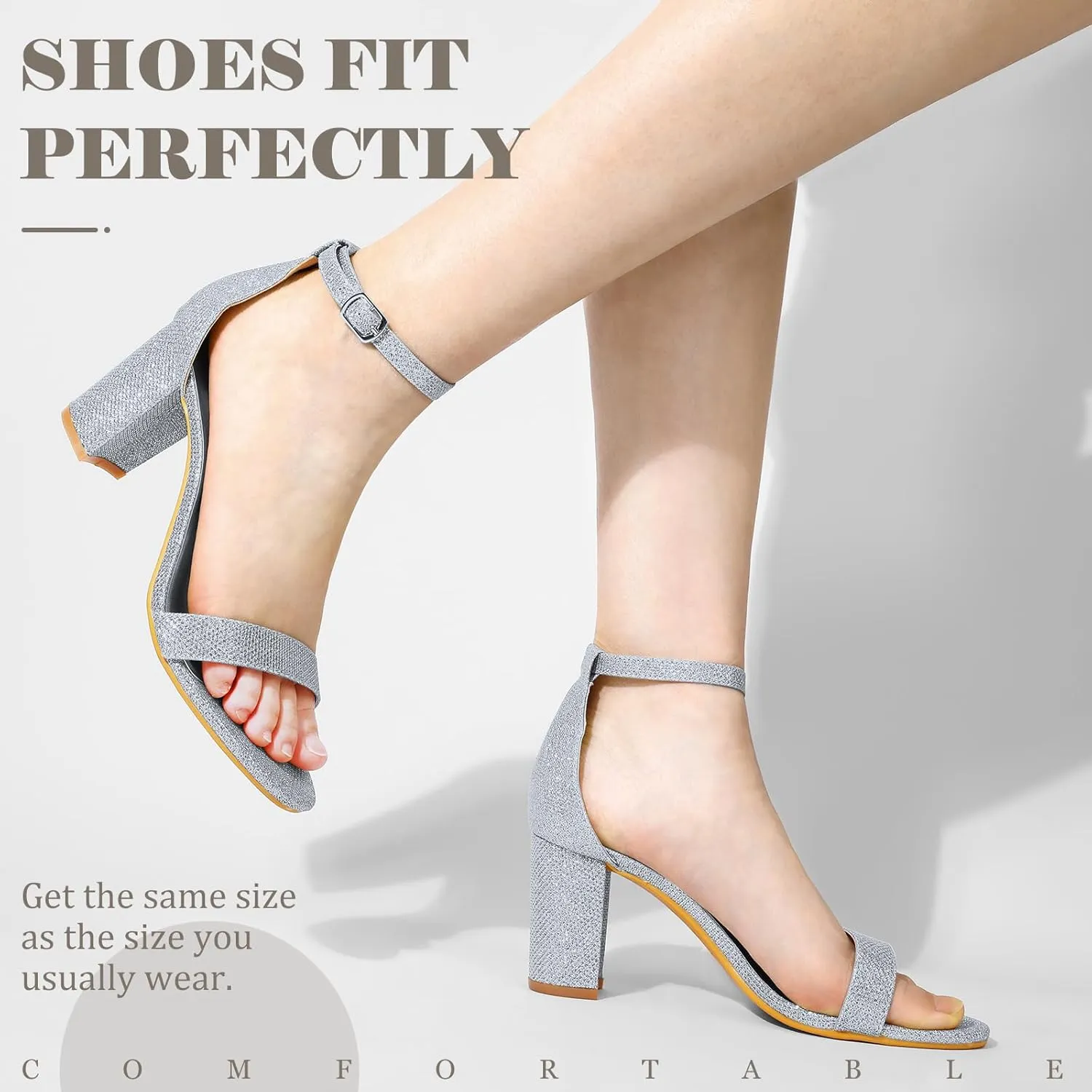 Ankis Heels for Women Open Toe Ankle Strap Chunky Heel Sandals 2.75 Inch