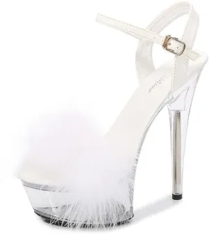 Ankle Strap Clear Platform Furry Sandals Heels Stiletto
