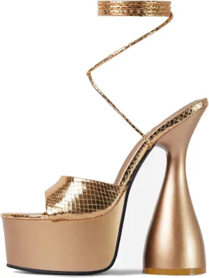 anteikira Women's High Heels Fashion Platform Ankle Straps Special Heel Round Open Toe Stone Pattern Summer Shopping Work Pumps