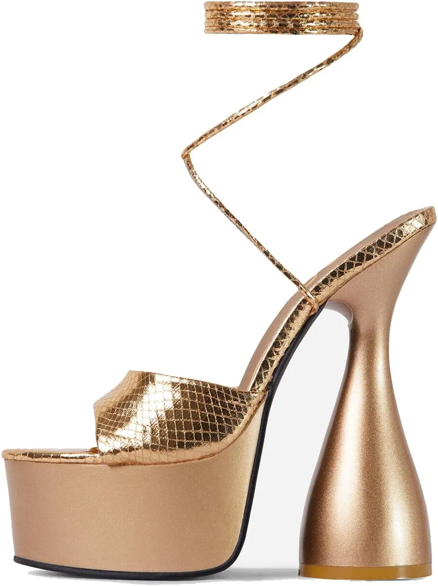 anteikira Women's High Heels Fashion Platform Ankle Straps Special Heel Round Open Toe Stone Pattern Summer Shopping Work Pumps