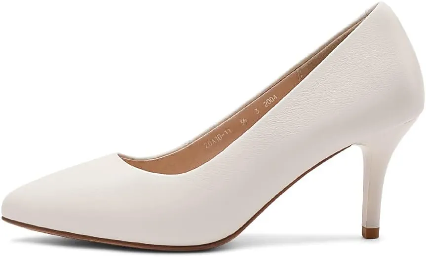ANUFER Women's Full Genuine Leather 5CM/7CM/9CM High Heels Elegant Pointed Toe Pumps Office Work Shoes