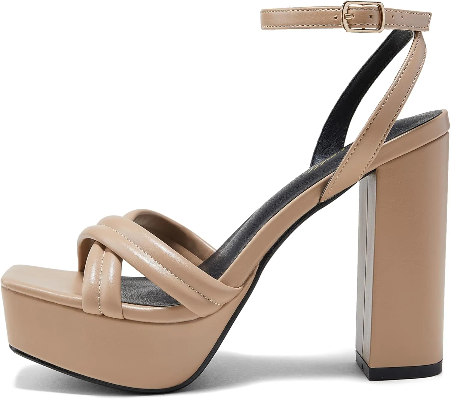 Arromic Women's Platform Heels High Chunky Sandals 4.5 Inches Square Open Toe Heeled Sandals Pink Gold White Black Nude Strappy Ankle Strap Sexy Pumps Y2K Dress Party Wedding Shoes