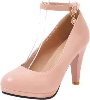Asterisco Women Cone Heel Pumps with Platform Ankle Strap High Heel Shoes Round Toe Buckle Elegant Bridal Shoes, Size 1-12