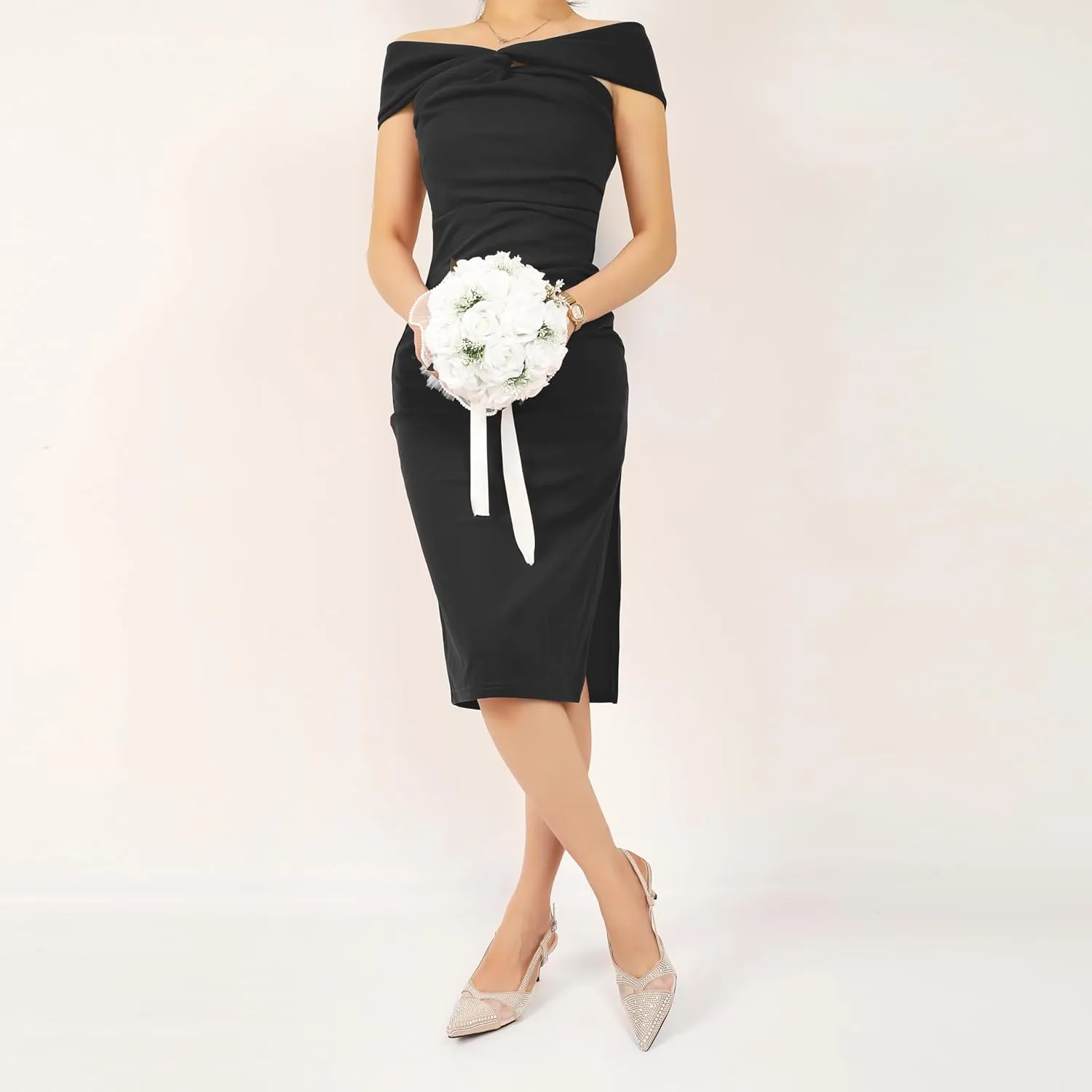 AUMOTED Women Low Heel Pumps Slingback Heels Elegant Pointed Toe 2.5 Inch Heels with Rhinestone Dressy Pumps