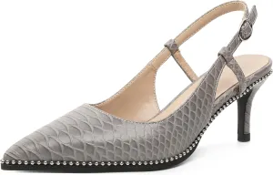 AUMOTED Women Low Heel Pumps Slingback Heels Pointed Toe Beaded Heels 2.5" Elegant Dressy Pumps