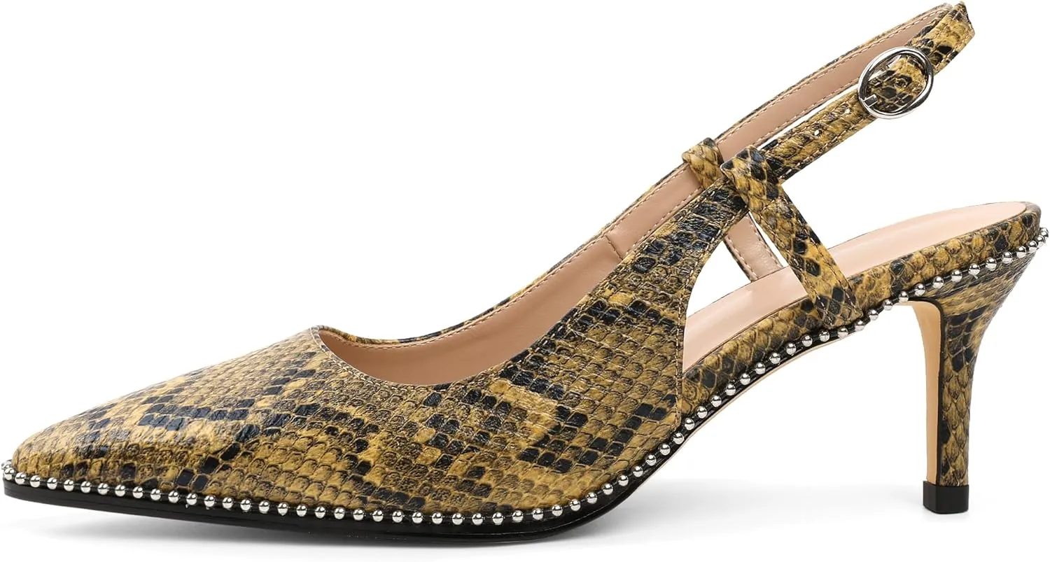 AUMOTED Women Low Heel Pumps Slingback Heels Pointed Toe Beaded Heels 2.5" Elegant Dressy Pumps