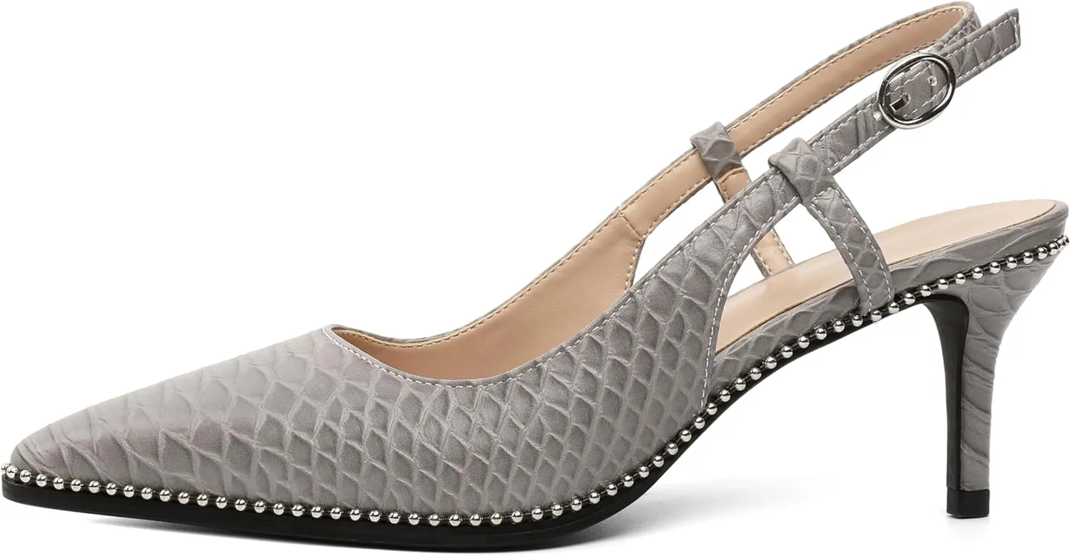 AUMOTED Women Low Heel Pumps Slingback Heels Pointed Toe Beaded Heels 2.5" Elegant Dressy Pumps