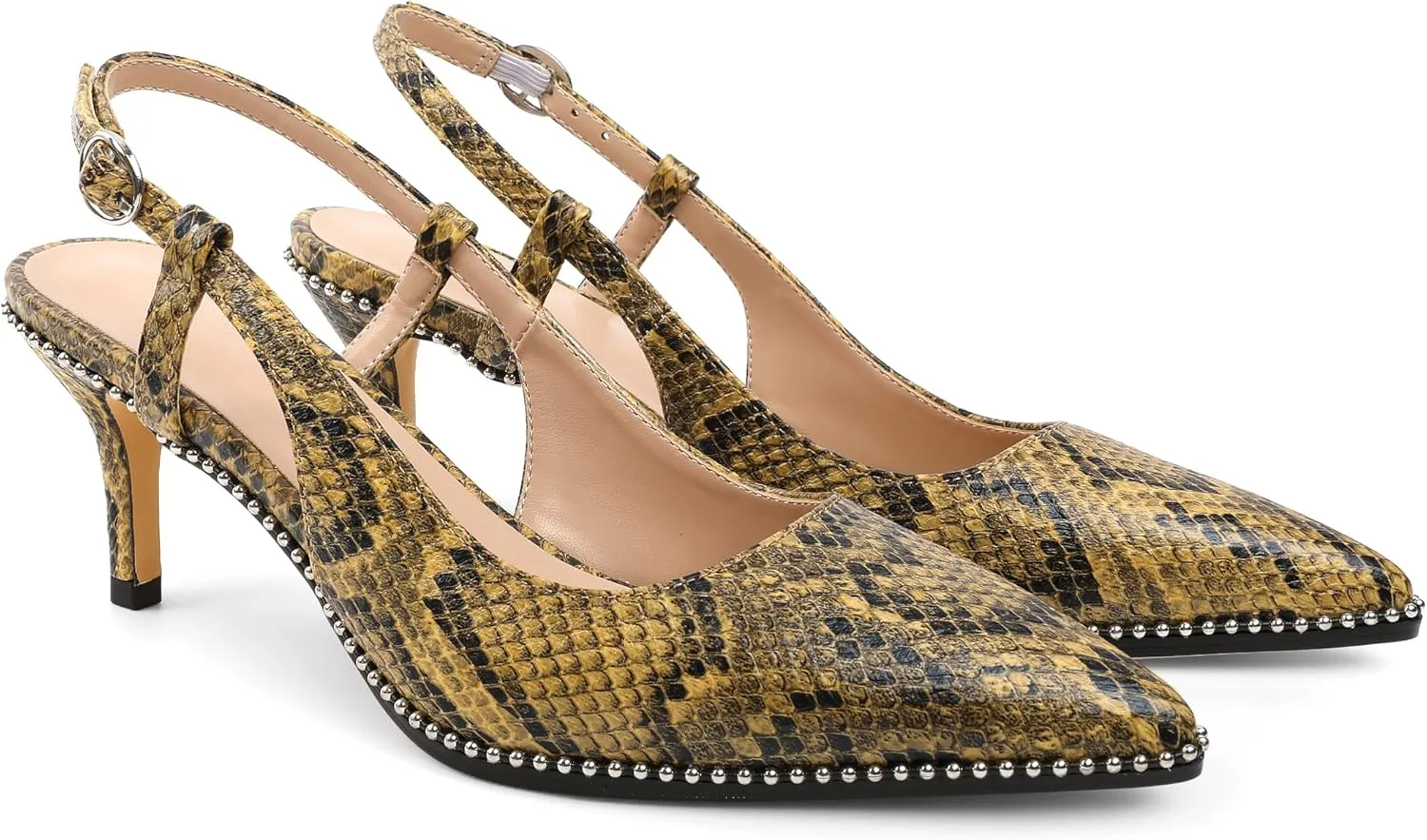 AUMOTED Women Low Heel Pumps Slingback Heels Pointed Toe Beaded Heels 2.5" Elegant Dressy Pumps