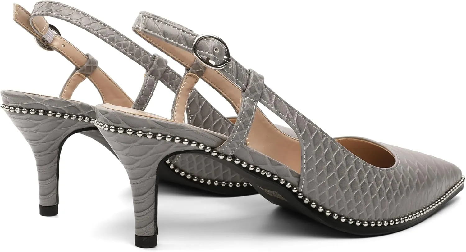 AUMOTED Women Low Heel Pumps Slingback Heels Pointed Toe Beaded Heels 2.5" Elegant Dressy Pumps