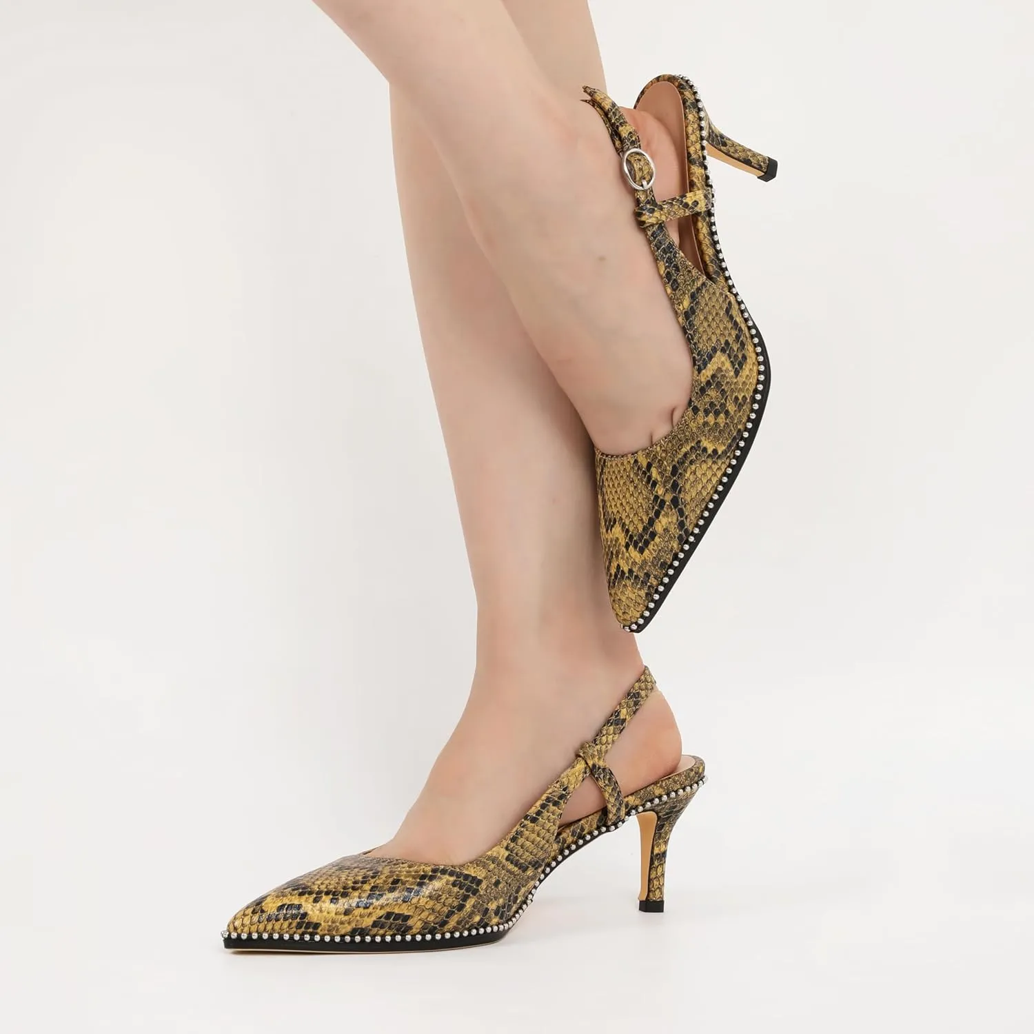 AUMOTED Women Low Heel Pumps Slingback Heels Pointed Toe Beaded Heels 2.5" Elegant Dressy Pumps